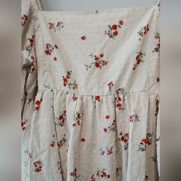 Floral Milkmaid Cottagecore Puff Sleeve Peplum Nap Dress Women's Medium - Picture 5 of 10